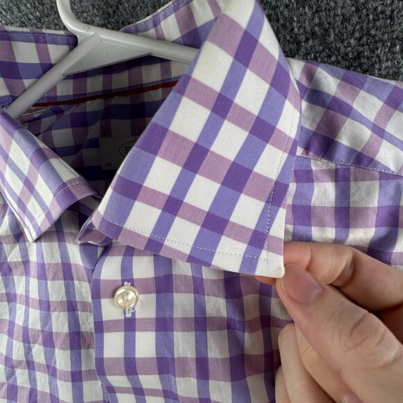 Eton Button Up Shirt Long Sleeve Men Pink Purple Check 15.75 Contemporary Cotton - Picture 13 of 16